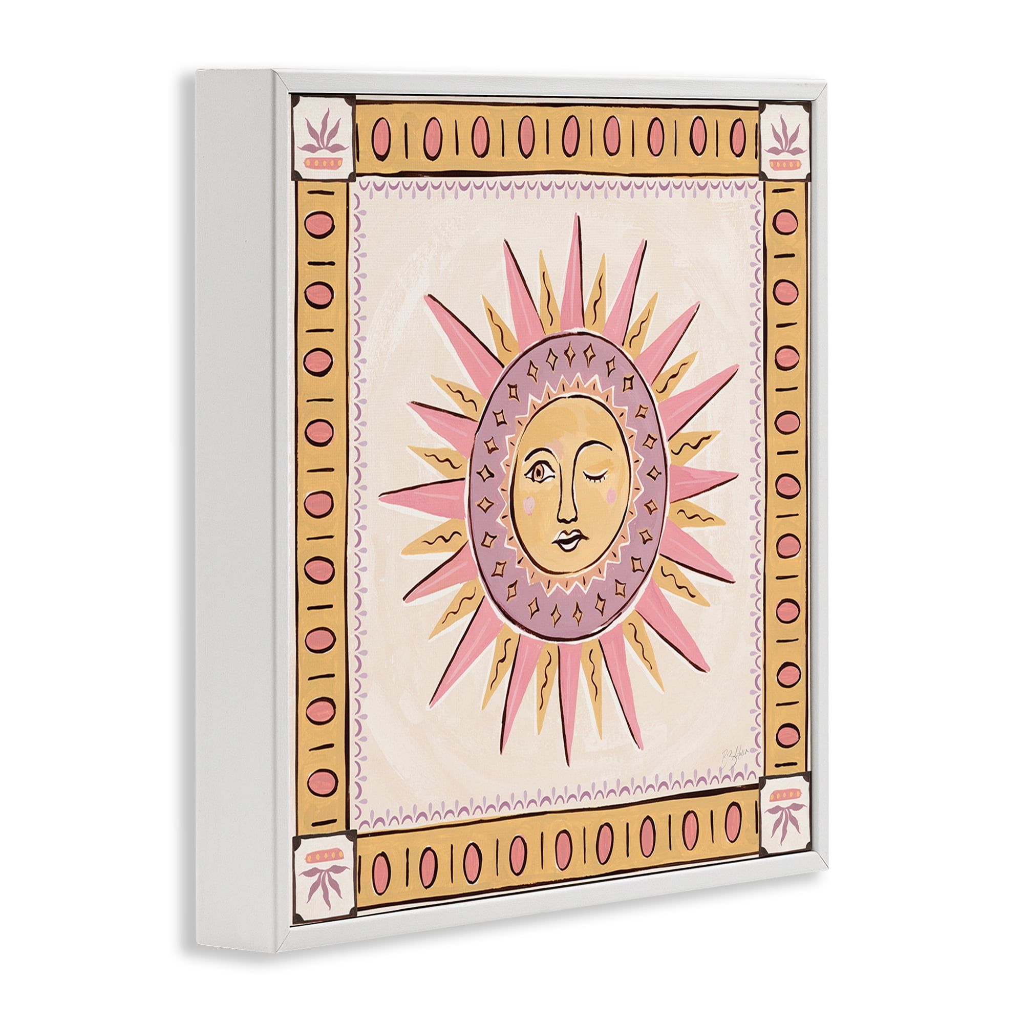 Stupell Industries Pastel Winking Sun with Border White Framed Giclee Art, design by Two If By Sea Studios
