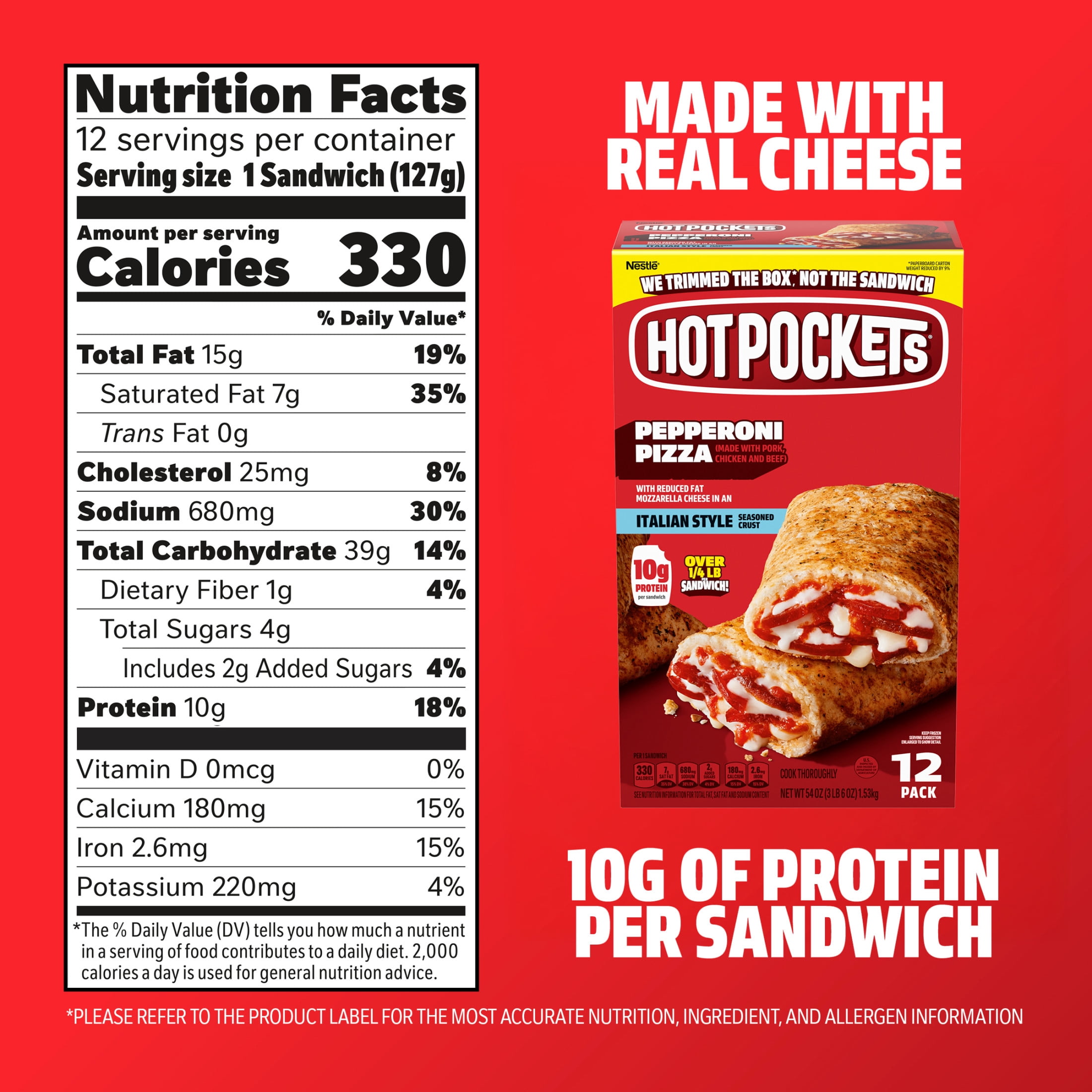 Hot Pockets Pepperoni Pizza Frozen Snacks, Italian Style Seasoned Crust, 54 oz, 12 Pack