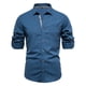 thumbnail image 1 of Camisas sociales de algodón 100% para hombre, camisas de manga larga de Color sólido con un solo bolsillo, blusa con cuello vuelto para hombre, primavera, 1 of 5