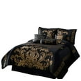 thumbnail image 1 of Chezmoi Collection Ensemble de Literie Jacquard Floral 7 Pcs Bed-in-a-Bag, Grand, Noir Or, 1 of 5