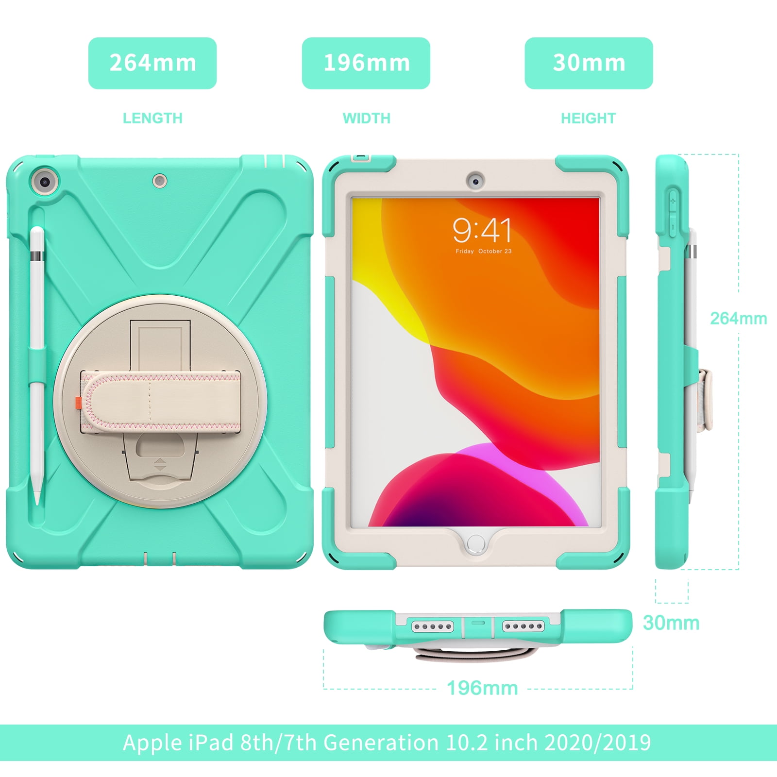 Allytech iPad 9.7 6th 5th Generation Case with Screen Protector, Heavy Duty Protection Rugged Kids Friendly Shockproof Kickstand Pencil Holder Case Cover for Apple iPad 9.7" 2018/2017,Mint