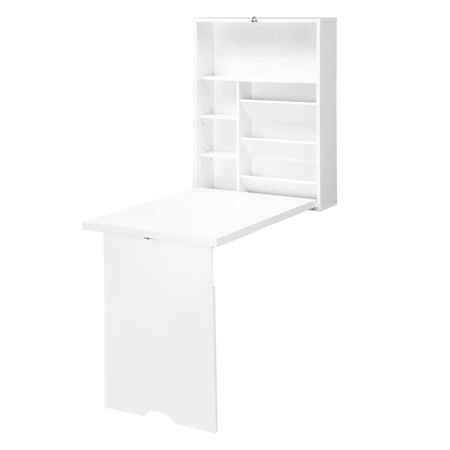Demi Bonn 57" Multi-Function Wall-Mounted Desk, Space-Saving Floating Office Desk with Storage for Home Office, White