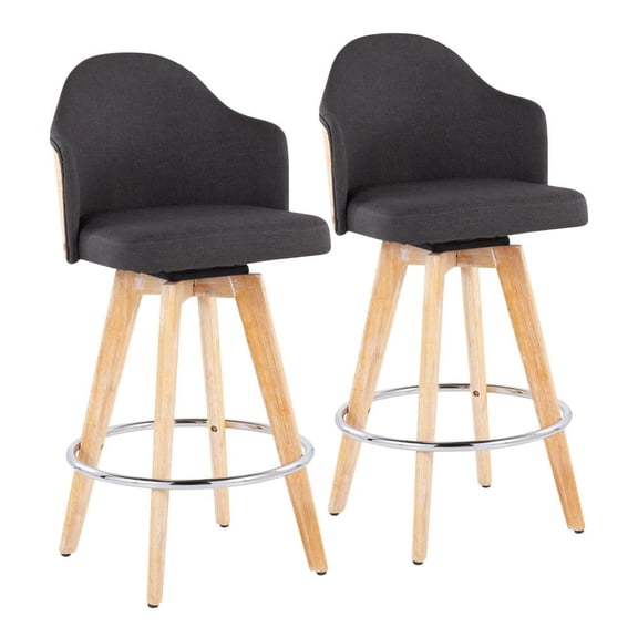 Ahoy Contemporary Fixed-Height Counter Stool With Natural Bamboo Legs And Round Chrome Metal Footrest - Set Of 2