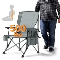 TIMBER RIDGE Oversized Folding Camping Chair with Lumbar Support Adjustable High Back Heavy Duty for Adults Support up to 500lbs with Cup Holder, Cooler Bag, Side Pocket, Grey
