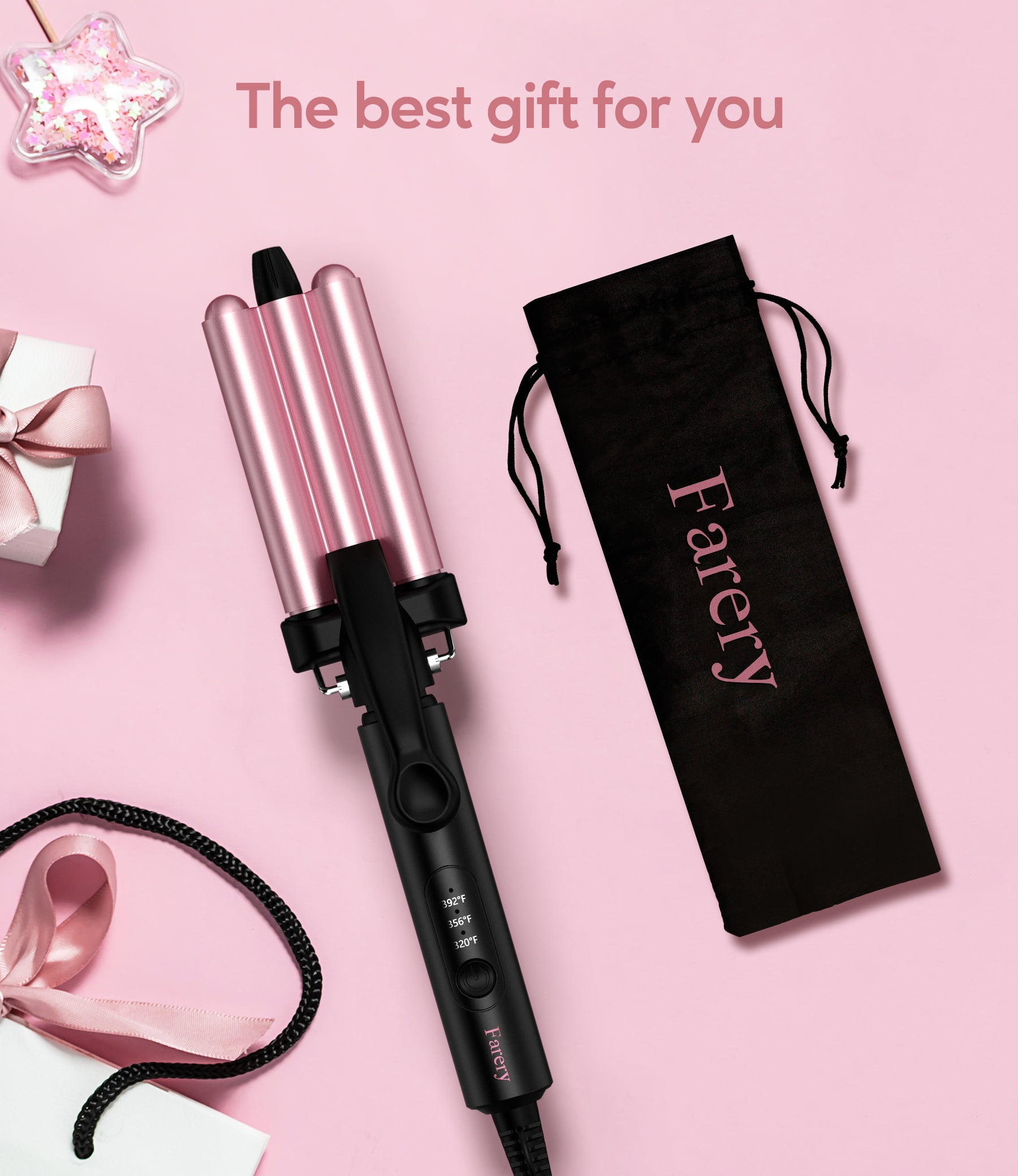 FARERY Mini Hair Crimper with Temperature Adjustable, Crimping Iron for Short Hair Waves, Rosepink