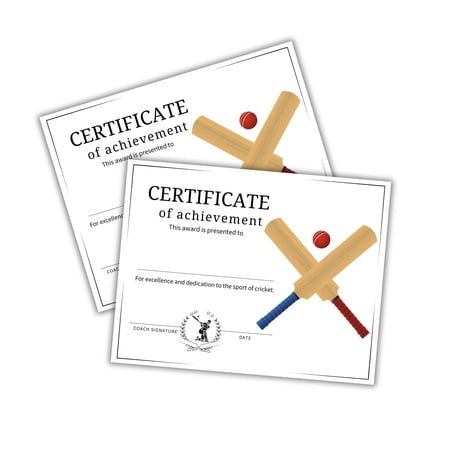 Cricket Certificate of Achievement Award Sport 30pk 8.5×11 End of The Year Team Coach Award Premiere League Participation Excellence