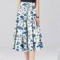 thumbnail image 4 of bbyeadc Blue Long Skirts for Women Tiered Elastic High-Waist Boho Maxi Skirt Flowy Swing Drawstring Spring Beach Skirt Trendy Pleated Floral Skirts Women Midi Length, Sky Blue M, 4 of 7