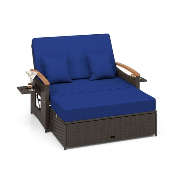 FASCK Outdoor Wicker Daybed with Folding Panels & Storage Ottoman, Patio Lounge Bed for Garden, Poolside, All-Weather Rattan, Comfortable