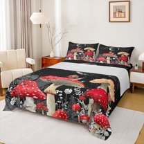 jejeloiu Red Mushroom Bed Sheets,Rustic Fungus Plants King Sheets,White Flowers Daisy Sheet Set For Girls Kids,Ultra Soft Home Decor,4 Pieces