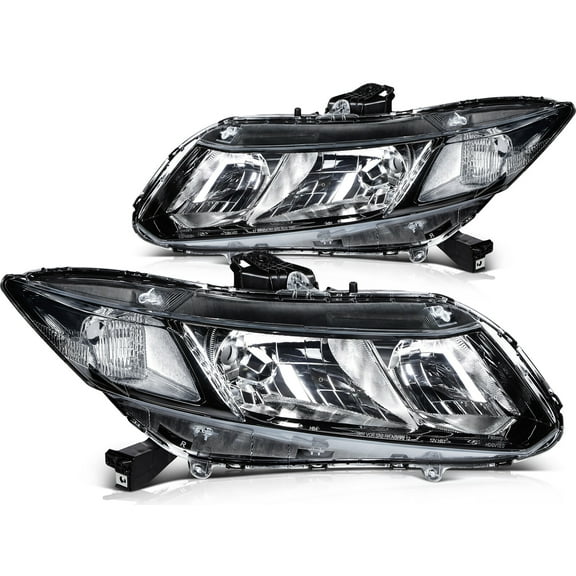 cciyu Headlight Assembly For Honda For Civic 2012-2015 Clear Lens Black Housing Clear Reflector Driver & Passenger Side Headlamps
