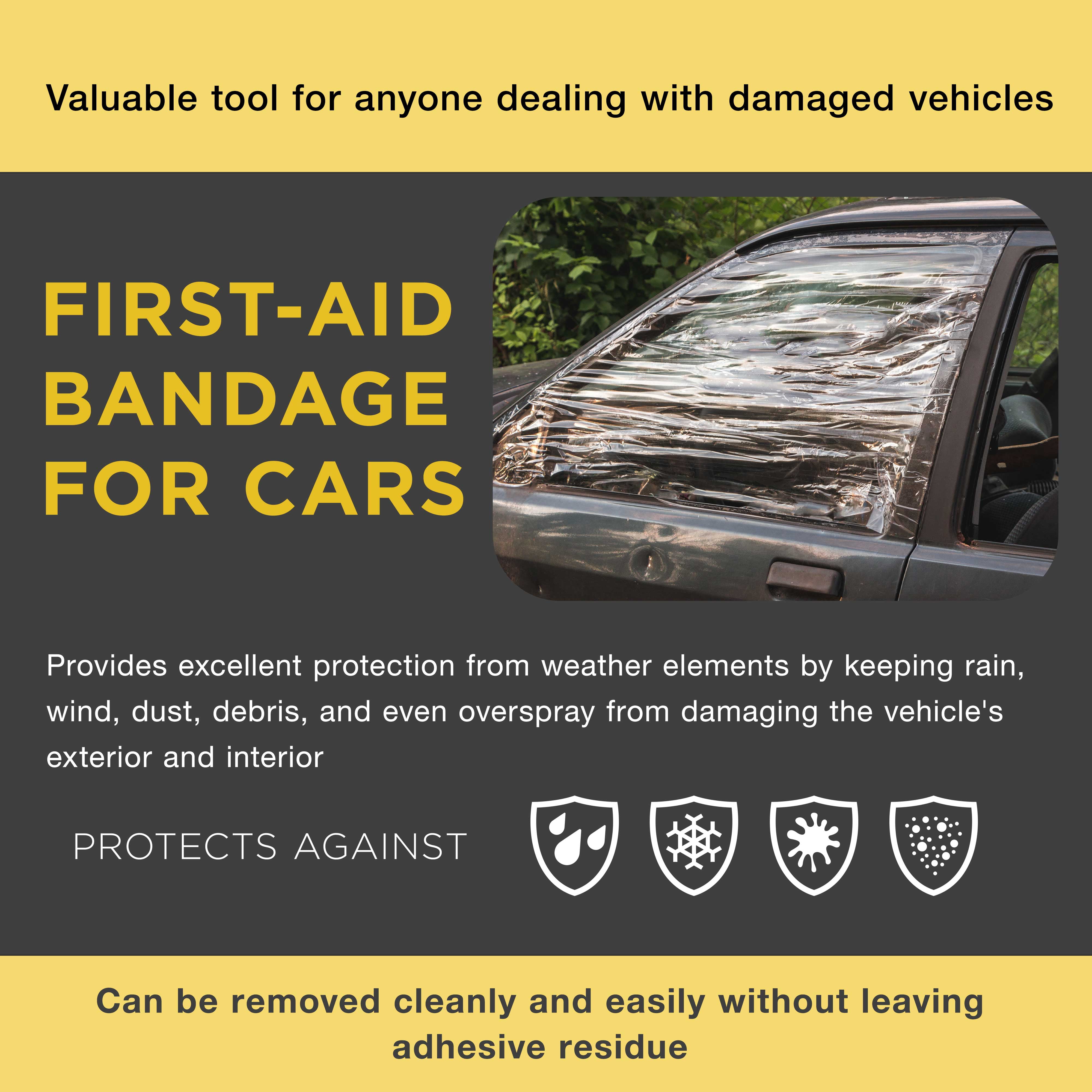 Dura-Gold Crash Wrap Film, 36-inch x 100' Roll - Strong Clear Auto Collision Wrap, Weather, Rain, Dust Protection for Damaged Vehicles, Broken Car Windows Windshields - Attaches Securely, Easy Removal