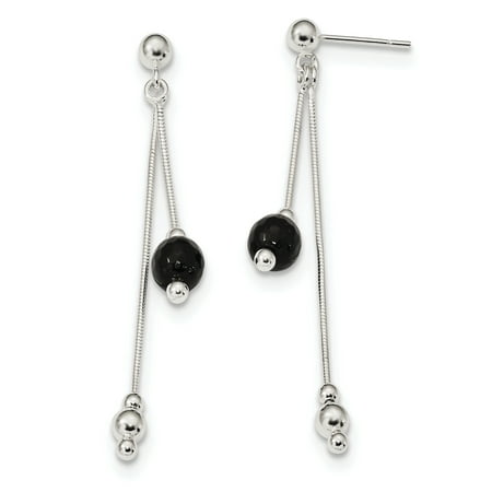 Sterling Silver Black Beads Post Dangle Earrings