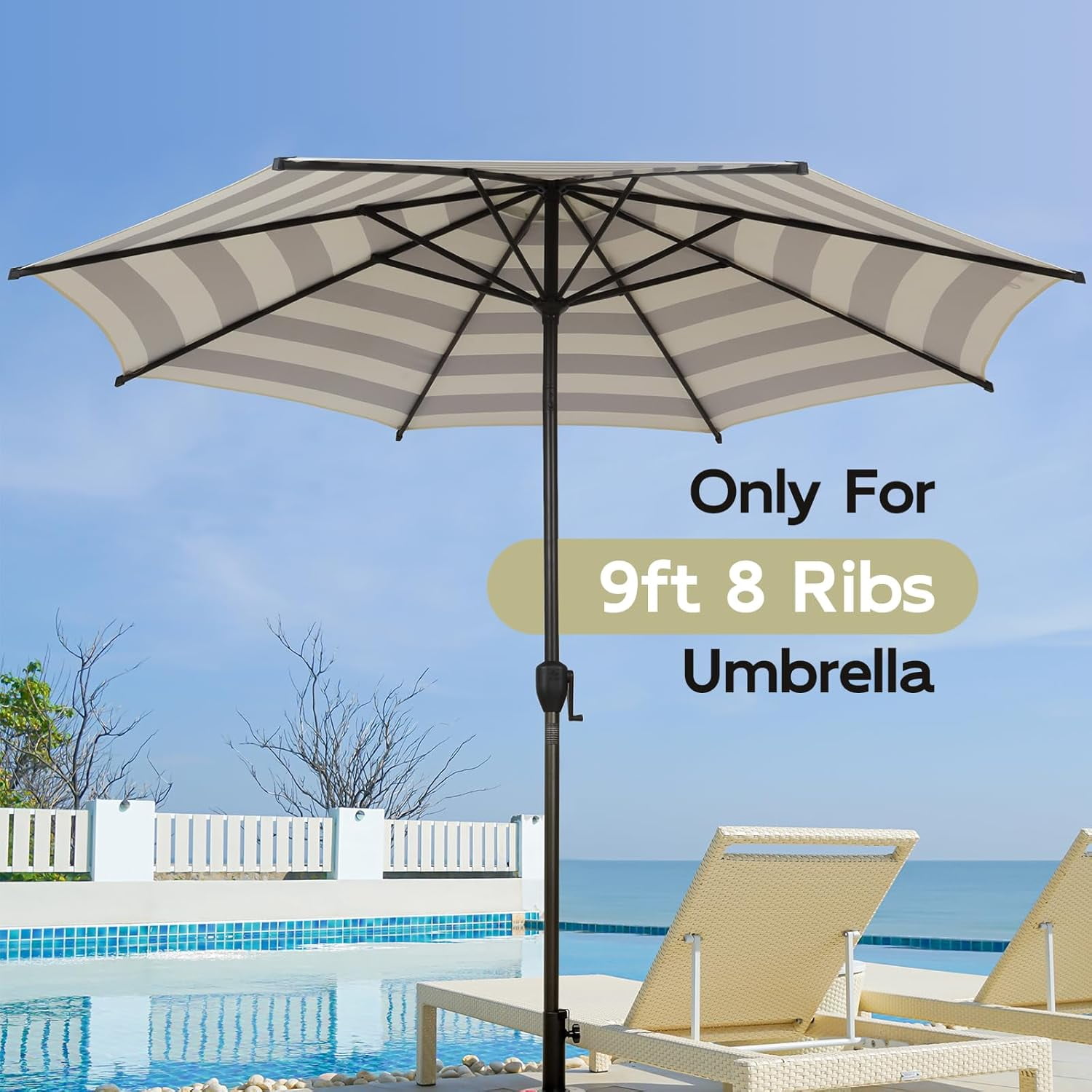 Abba Patio 9ft Lyon Outdoor Patio Umbrella Cover Replacement w/ 8 Sturdy Ribs, Black & Cream Stripe