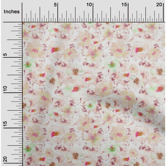 oneOone Cotton Poplin Light Beige Fabric Watercolor Floral Dress Material Fabric Print Fabric By The Yard 56 Inch Wide