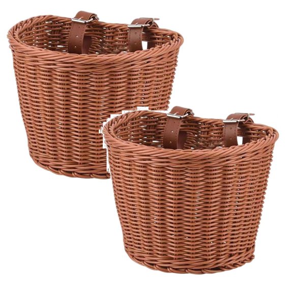 2Pcs Kids Bike Basket Wicker Woven Front Bicycle Basket, Mini Handlebar Basket, Arts And Crafts Bike Decoration Accessorieskit For Kids Bike Or Scooter 9.1X7.5X6.9"