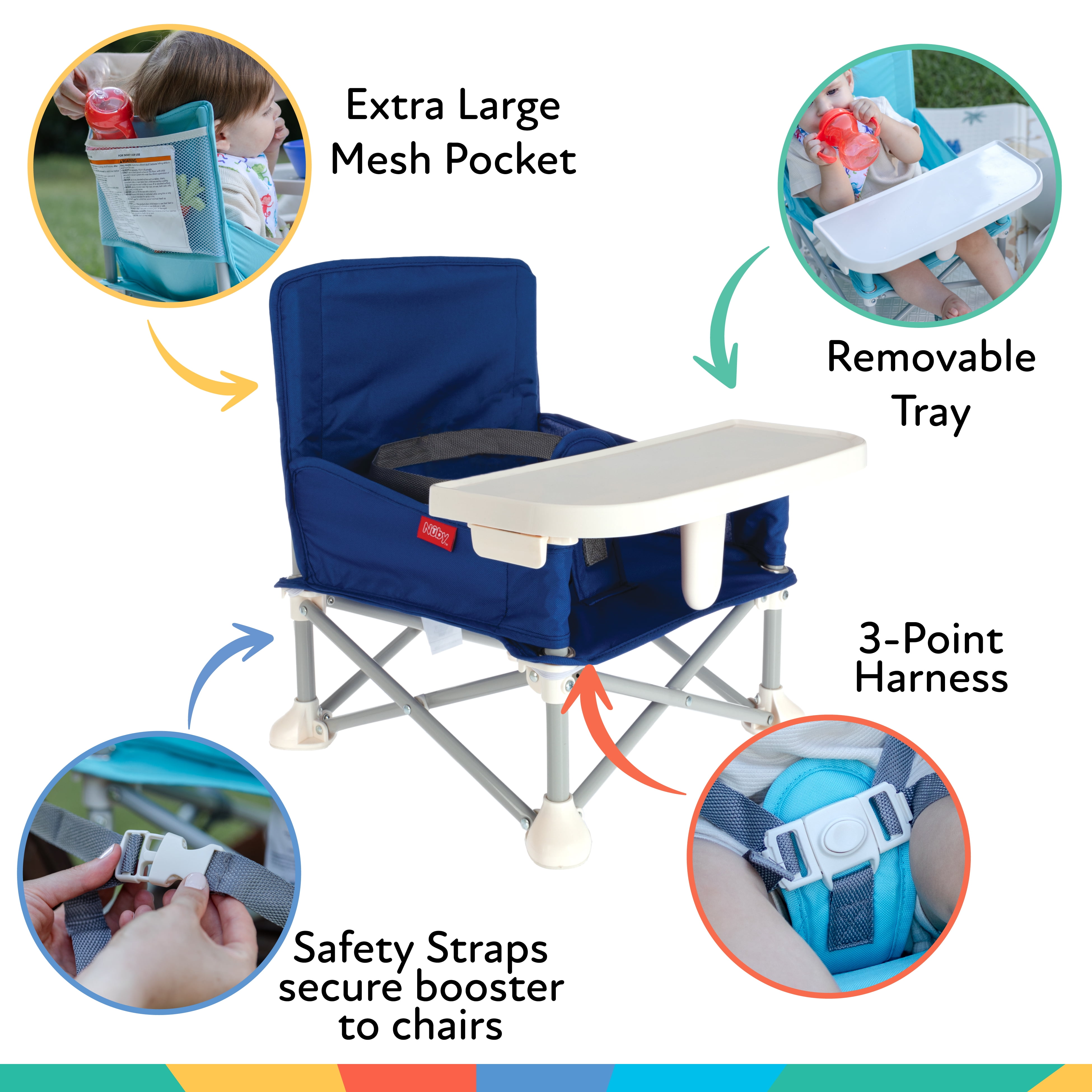Nuby Pop-Up Portable Booster Seat with Removable Tray, Blue