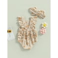 thumbnail image 5 of Baby Girl Suspender Jumpsuit Set Casual Floral Print Ruffled Flying Sleeve Rompers and Headband, 5 of 9