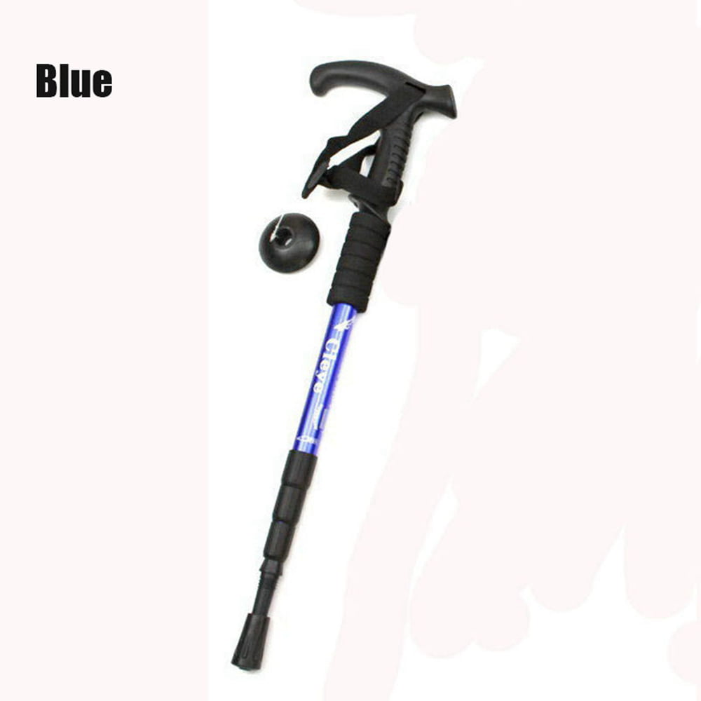 Portable Anti-Shock Telescopic Walking Hiking Stick with LED Light Handle for Hiking Trekking Travel 4 Colors Blue Walking Stick Canes and Walking Sticks 