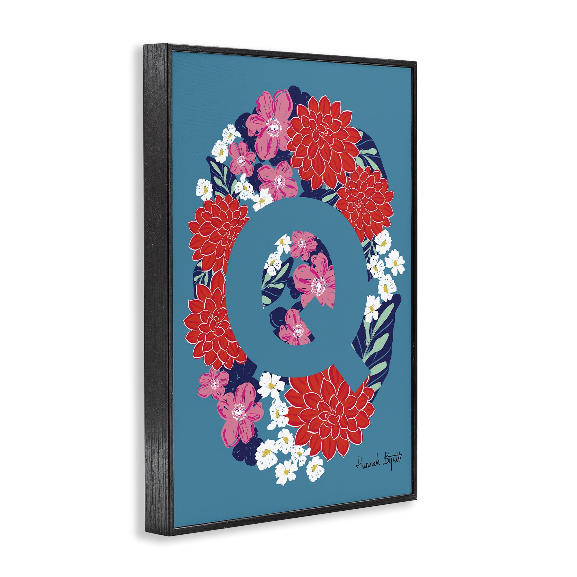 Stupell Industries Floral Bloom Letter Q Botanical & Floral Painting Black Framed Art Print Wall Art, 16 x 24