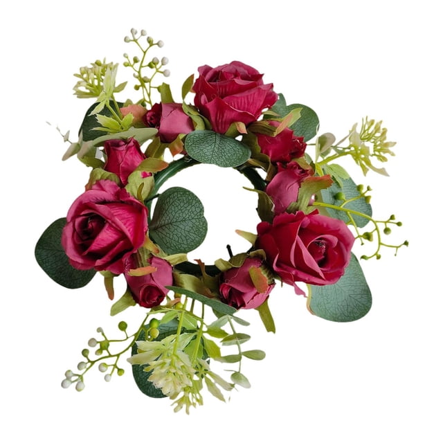 Corona de anillo de velas, decoración de candelabros de candelabros flores artificiales corona de flores para la casa de la casa de la casa del verano Rojo