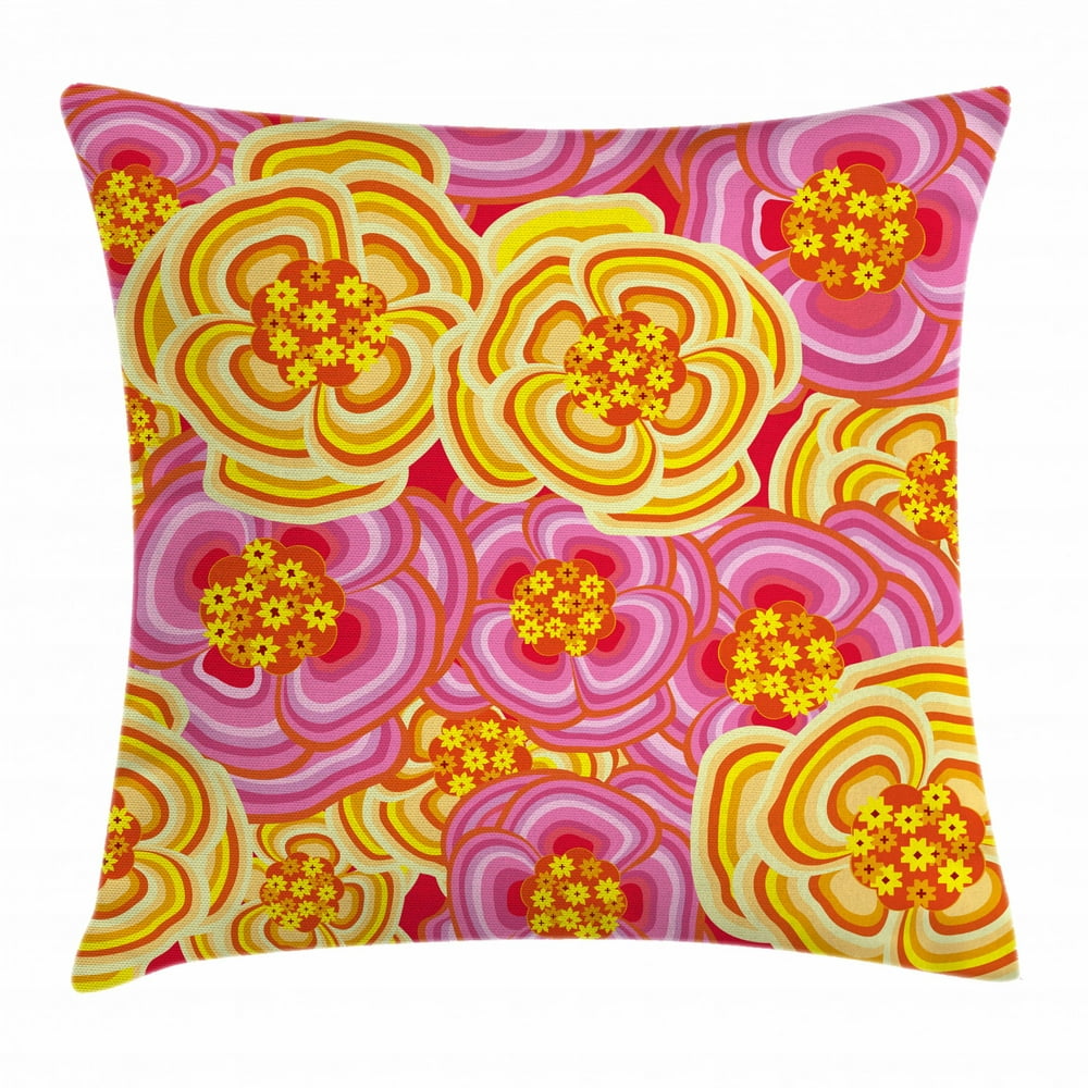 Floral Throw Pillow Cushion Cover, Funky Vibrant Colored Flower Burst ...