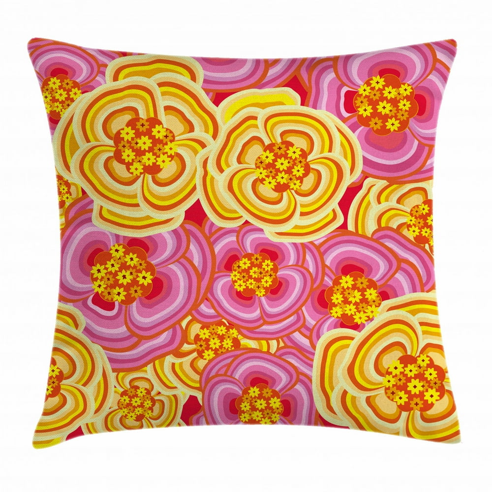 Floral Throw Pillow Cushion Cover, Funky Vibrant Colored Flower Burst