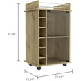 thumbnail image 4 of TUHOME Dukat Bar Cart,Two Shelves, Six Wine Cubbies, Glass Door, Four Caster Wheels, Countertop, Light Oak, For Living Room, 4 of 5