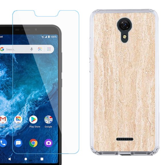 Slim-Fit Protective Phone Case compatible with Cricket Icon 2, with Tempered Glass Screen Protector, by OneToughShield ® - Marble/Coffee Tone