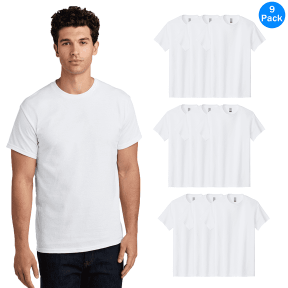 Gildan Men’s Heavy Cotton Short Sleeve T-Shirt, Taped Neck Blank White Casual Tee, 9 Pack, S