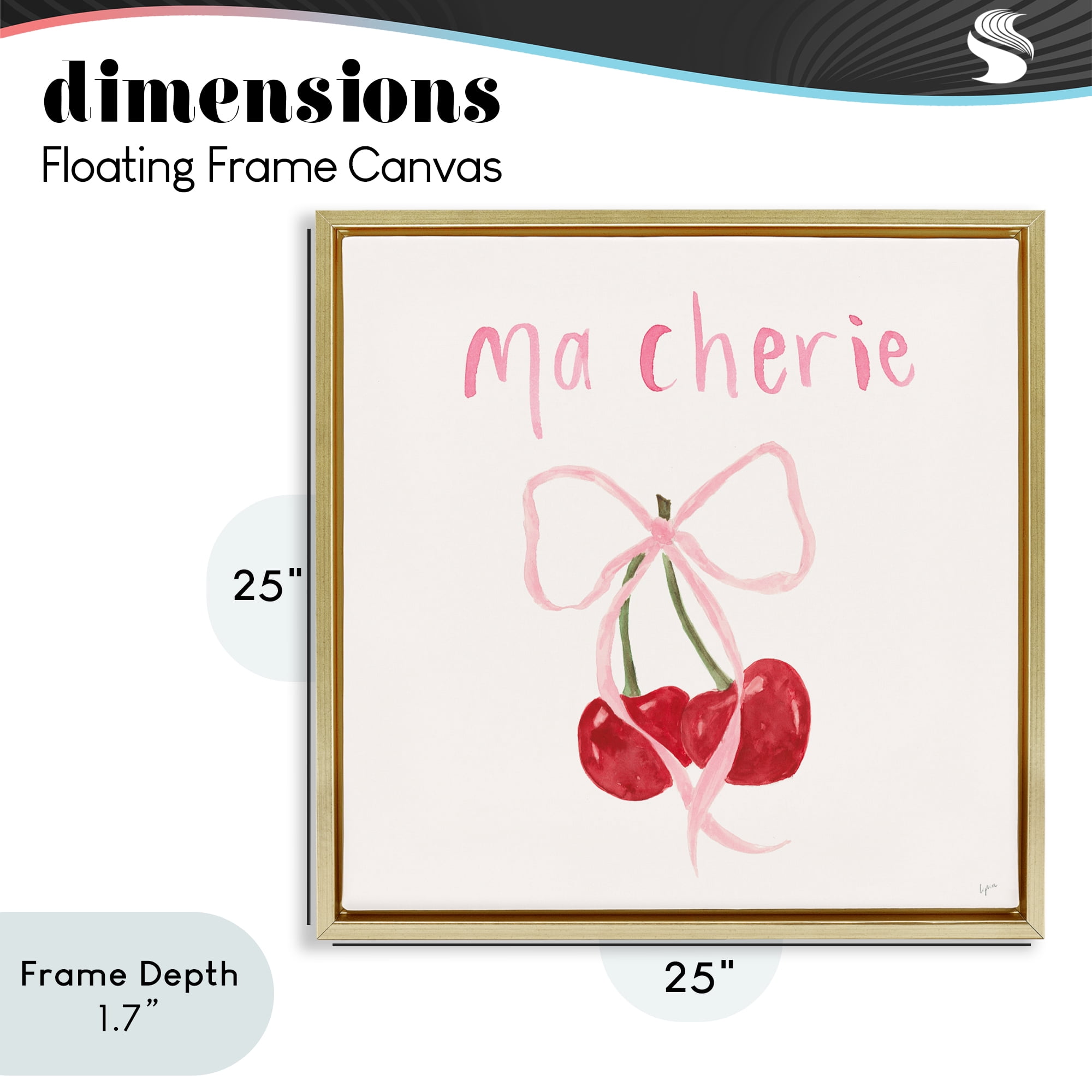 Stupell Industries Ma Cherie Ribboned Cherries Gold Framed Floater Canvas Wall Art, design by Lucille Price