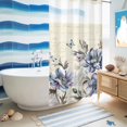 thumbnail image 5 of No Hook Shower Curtain with Built-in Rings - Vintage Butterfly Floral Washable Waterproof Fabric Bathroom Curtains for Hotel,Rentals, Stall 36 X 72 Inch , Blue Beige, 5 of 9