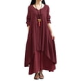 thumbnail image 1 of Vestido largo flojo ocasional de las nuevas mujeres de la manera Vestido largo sólido de Boho de la Meterk Borgoña XXXXL, 1 of 7