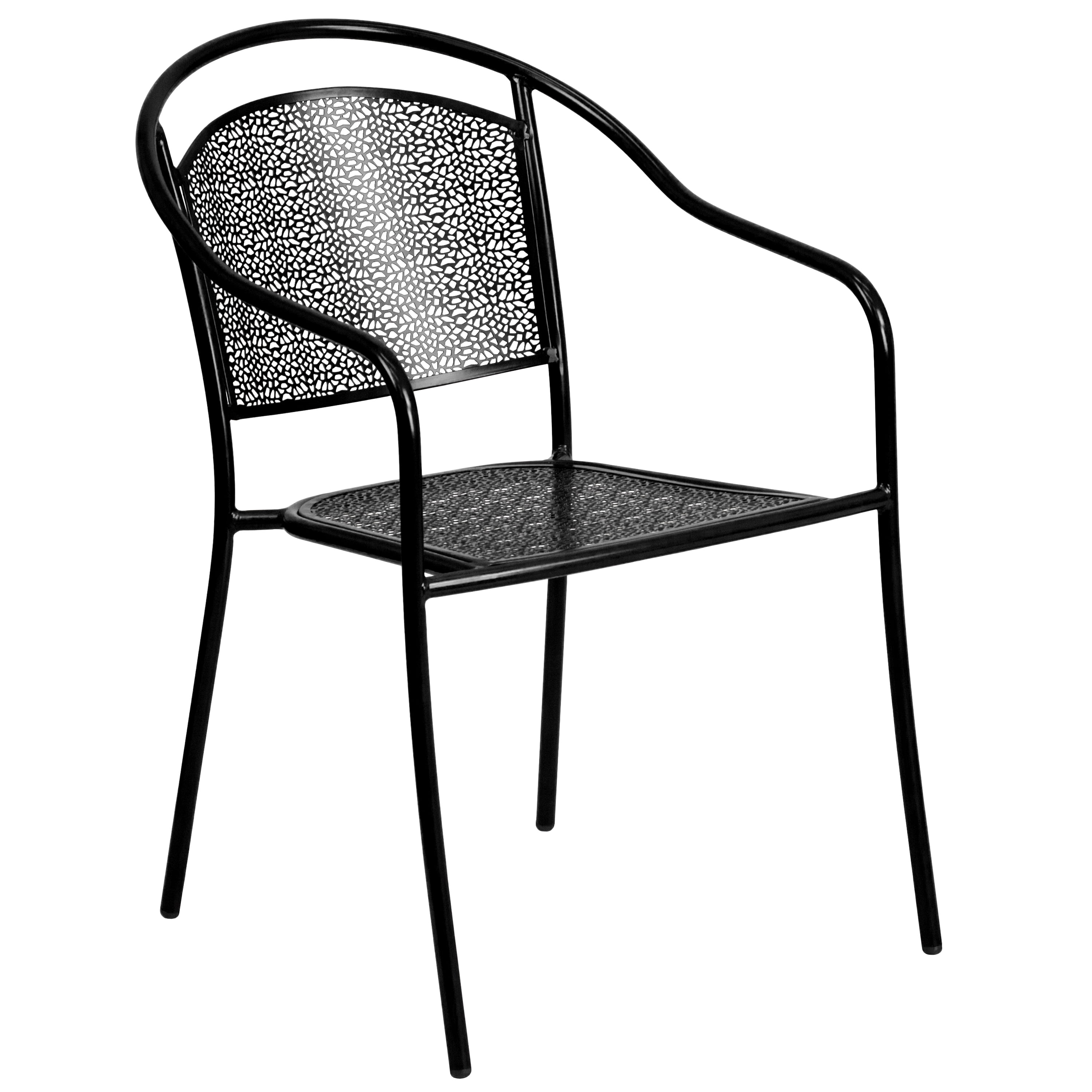 Flash Furniture Commercial Grade 35.25" Round Black Indoor-Outdoor Steel Patio Table Set with 4 Round Back Chairs