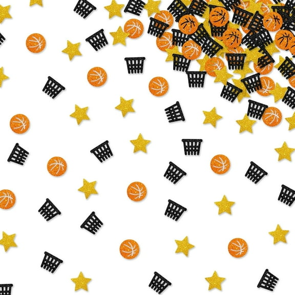 120pcs Basketball Confetti, Basketball Party Paper Confetti, Black&Orange Glitter Basketball Net Table Scatter for Kids Birthday, Sport Themed Party Decoration