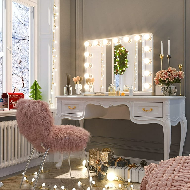 Keonjinn Hollywood Makeup Mirror Vanity Mirror with Lights, 32 inchx24 inch Large Bedroom Makeup Mirror with Lights 15 Replaceable LED Bulbs Dimmable