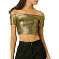 thumbnail image 3 of Allegra K Women's  Metallic Shiny Party Off Shoulder Crop Top, 3 of 7