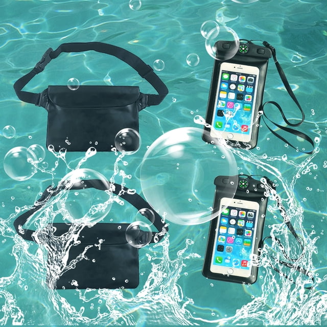 Agiferg Outdoor Swimming 2PC Waterproof Waist Bag And 2PC Mobile Phone Bag Kit
