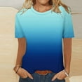 thumbnail image 2 of T-Shirts Dégradés pour Femmes - Mode Col Rond Décontracté Manches Courtes - Hauts Quotidiens Extensibles Doux, Bleu T-Shirt Dégradé Mode Col Rond Décontracté, 2 of 5