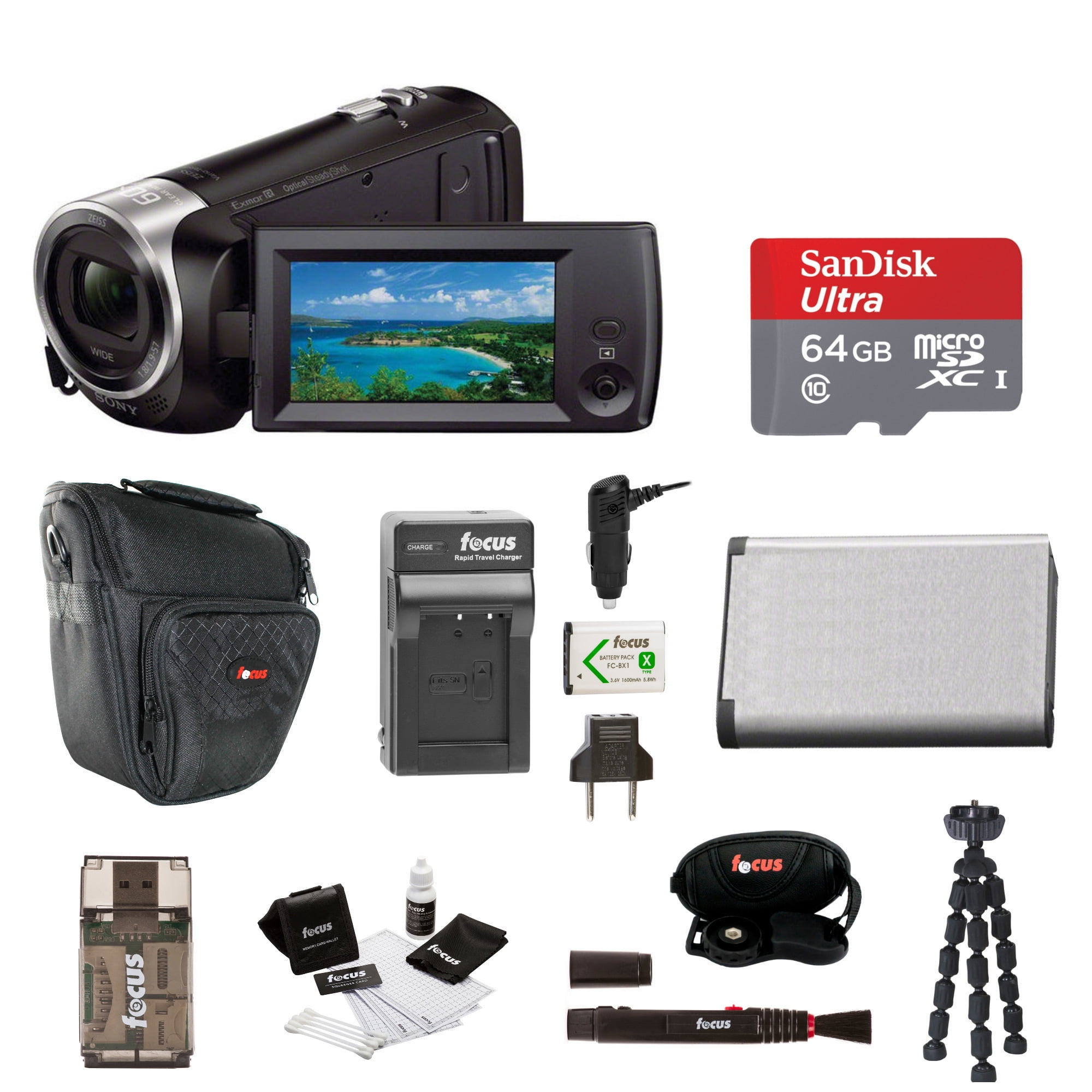 Sony HDR-CX405 Handycam Camcorder (Black) + 64GB Card + Carry Case + Accessory Bundle - Walmart.com