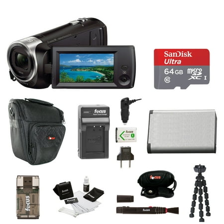 Sony HDR-CX405 Handycam Camcorder (Black) + 64GB microSD Card + Carry Case + Accessory