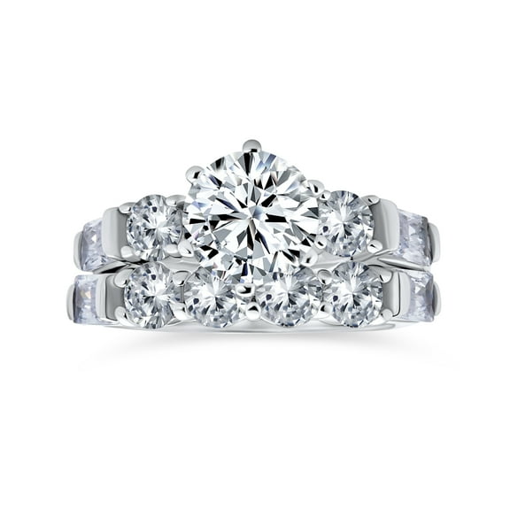 Bling Jewelry Womens Classic Cathedral Cocktail Statement Ring Baguette CZ Side Stones 2 CT Solitaire