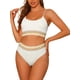thumbnail image 1 of Conjuntos de bikini de dos piezas de talle alto para mujer, con tirantes ajustables y textura acanalada, traje de baño grande en blanco, 1 of 5