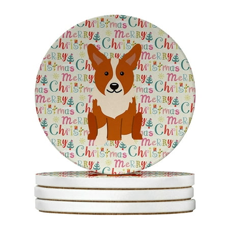 

Merry Christmas Corgi Large Sandstone Coasters Pack of 4 4 in x 4 in