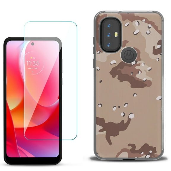 Slim-Fit Gel TPU Phone Case for Motorola Moto G Power 2022, with Tempered Glass Screen Protector, by OneToughShield ® - Desert Camo