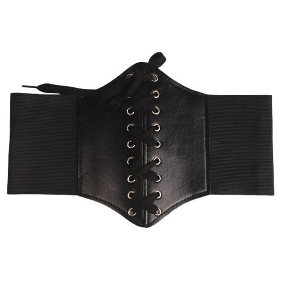 Jdlsppl Women's Faux Leather Corset Belt Vintage Ladies Elastic Stretch Cinch Belt Thick Wide Velcro Gothic Steampunk Waist Corset Chunky Retro Pirate Belt Black One Size