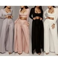 thumbnail image 4 of One shoulder elastic waist jumpsuit, loose long sleeves, wide leg pants, long jumpsuit, women, 4 of 9