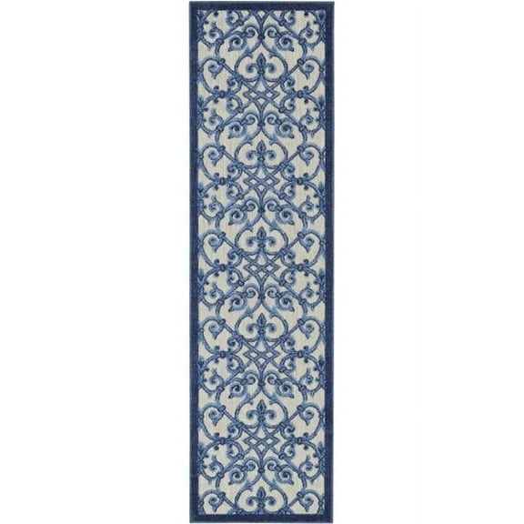 2 x 6 ft. Gray & Blue Indoor & Outdoor Runner Rug