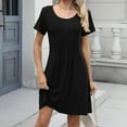 thumbnail image 4 of Akafmk Summer Dresses for Women Casual Dresses,Solid Color Round Neck Short Dress Short Sleeve Mini Dresses Loose A Line Beach Sundress, 4 of 5