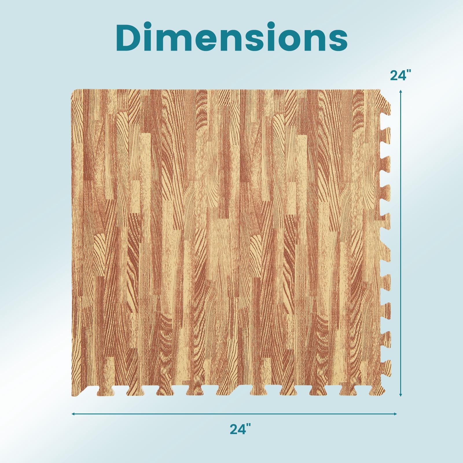 Gymax 25 Tiles Wood Grain EVA Foam Floor Mats Interlocking w/ Borders 24'' Natural