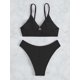 thumbnail image 2 of Traje de baño de corte alto para mujer, con anillo triangular, fruncido, traje de baño de punto acanalado Negro G Negro G Xishao ropa, 2 of 2